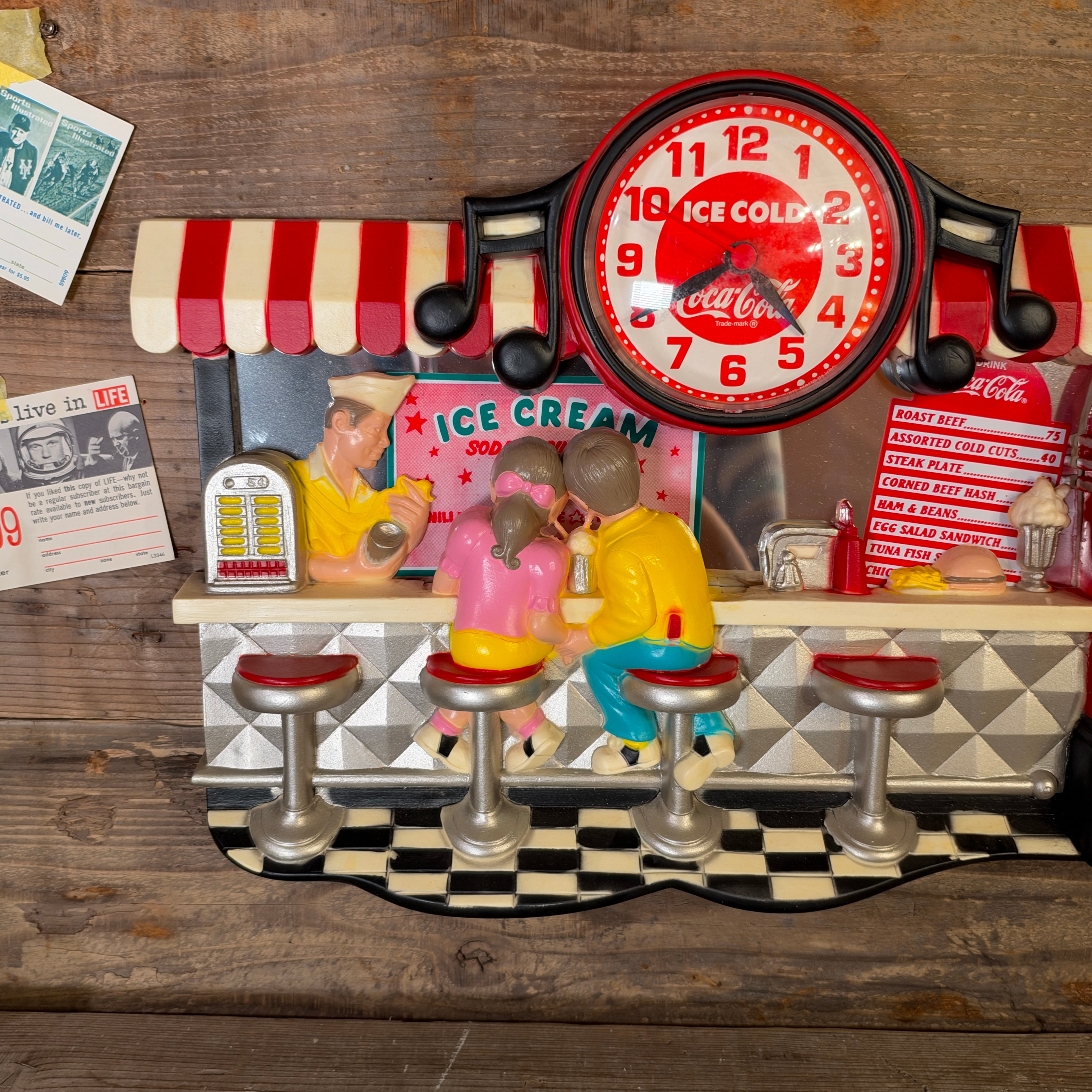 Vintage Coca-Cola 1950s Diner & Jukebox 3D Relief Wall Clock